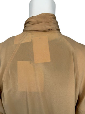 Victoria Beckham Camel Silk Tie-Neck Blouse – Size US 6- NWT