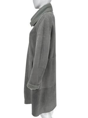 Hugo Boss Grey Shearling-Lined Suede Coat – Size Large