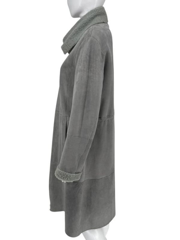 Hugo Boss Grey Shearling-Lined Suede Coat – Size Large