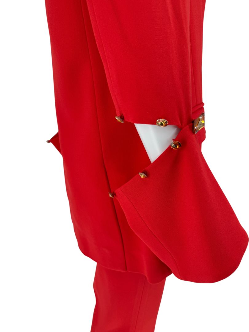 Pamella Roland Red Crystal-Embellished Double-Breasted Pant Suit – Large