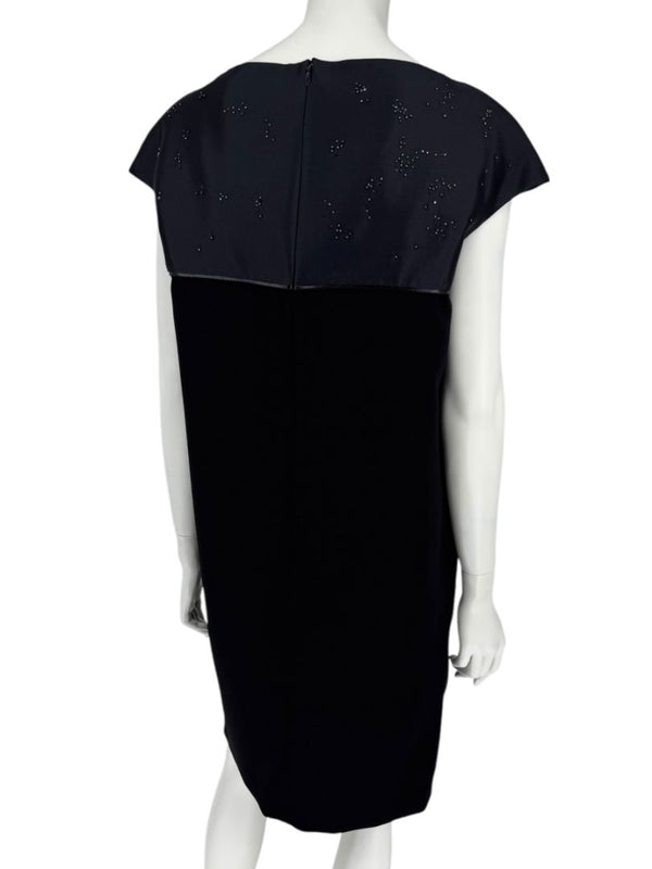 Atelier Caito for Herve Pierre Black Beaded Yoke Draped Dress – Size 12