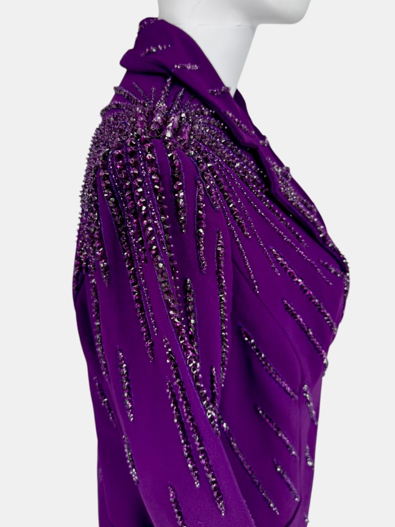 Pamella Roland Purple Crystal-Embellished Three-Piece Pant Suit – Large