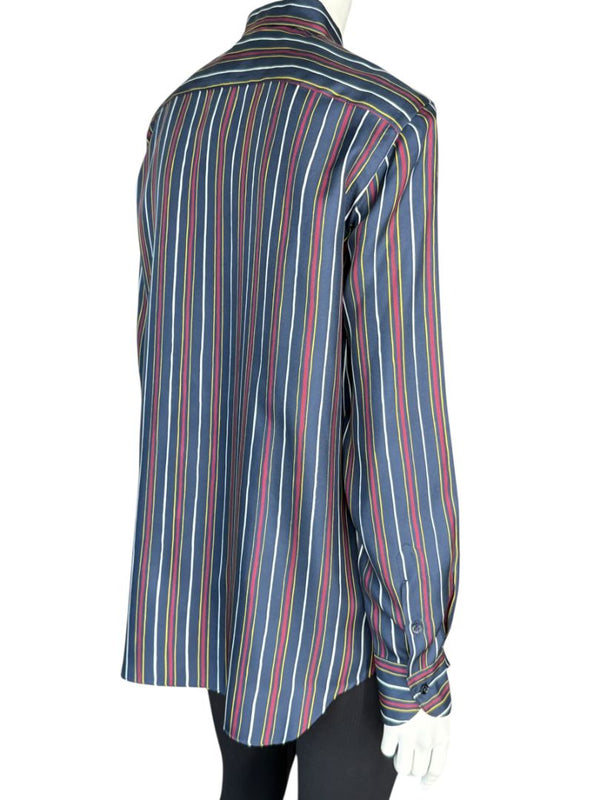 Loro Piana Navy Multicolor Stripe Silk Button-Up Shirt – Size IT 46
