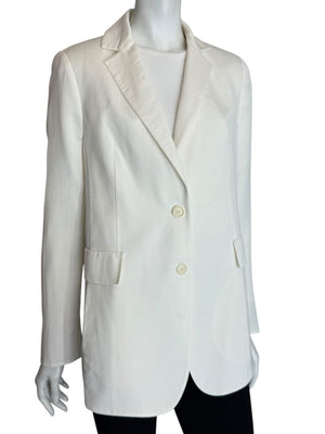 Akris White Textured Cotton-Silk Blend Blazer – Size 8