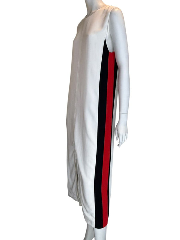 Burberry White Sleeveless Midi Dress with Side Stripes – Size US 10