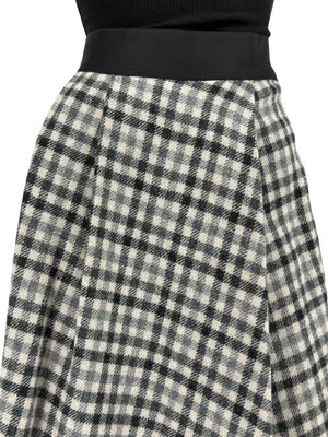 Brunello Cucinelli Black & Ivory Checked Wool Skirt with Fringe Hem – Size IT 44 (US 8)
