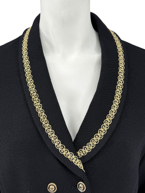 St. John Collection by Marie Gray Black Knit Blazer with Gold Trim – Size 10