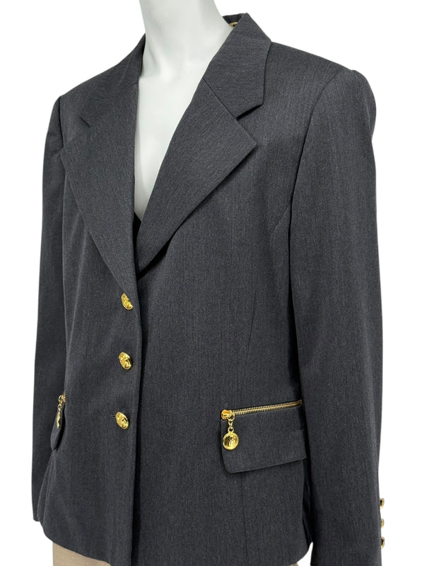 Escada Margaretha Ley Charcoal Wool Blazer – Size 42 (Fits Like a Large)