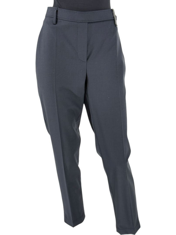 Brunello Cucinelli Charcoal Wool-Blend Trousers with Monili Detail – Size IT 46 (FR 42 / US 10 / DE 40)