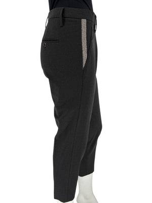 Brunello Cucinelli Grey Wool-Blend Cropped Pants with Monili Trim – Size IT 46 / US 10