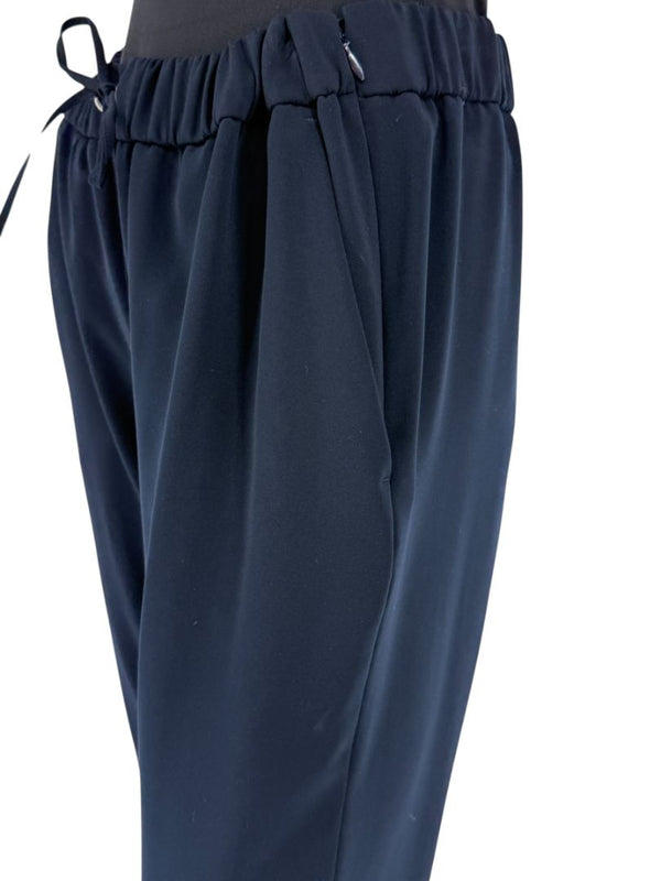Akris Punto Navy Elastic Waist Trousers with Ankle Slit – Size US 8
