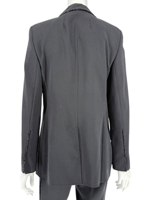 Akris Black Wool Blend Blazer with Sequin Trim - Size US 8