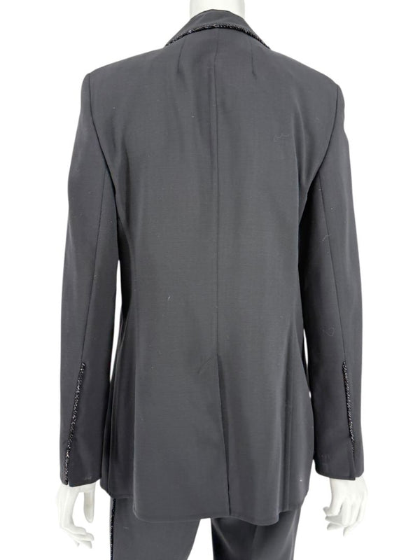 Akris Black Wool Blend Blazer with Sequin Trim - Size US 8