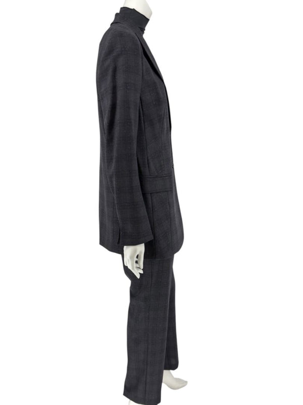 Akris Punto Grey Wool Suit with Purple Fleck Detailing – Size US 10