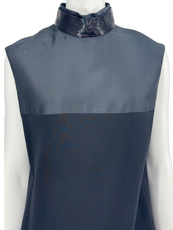 Pamella Roland Black Sleeveless Beaded Collar Shift Dress – L