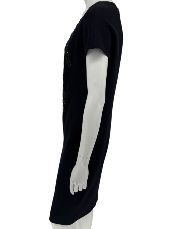 Pamella Roland Black Sequin Embellished Short Sleeve Cocktail Dress – Large