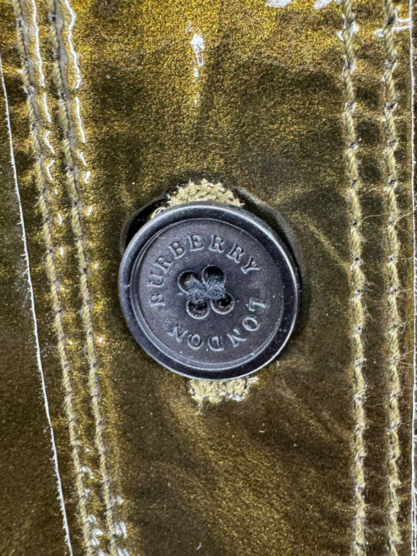 Burberry London Metallic Olive Green Leather Jacket – Size UK 12 / US 10