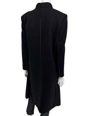 Pamella Roland Black Longline Coat Piped Trim Open Front Designer Outerwear Fits L
