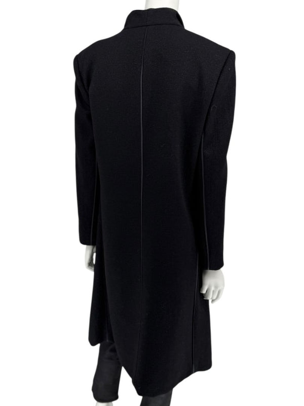 Pamella Roland Black Longline Coat Piped Trim Open Front Designer Outerwear Fits L