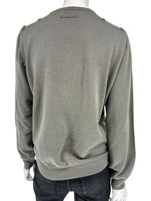 Burberry London Sage Green Merino Wool Military Sweater – Mens Size S