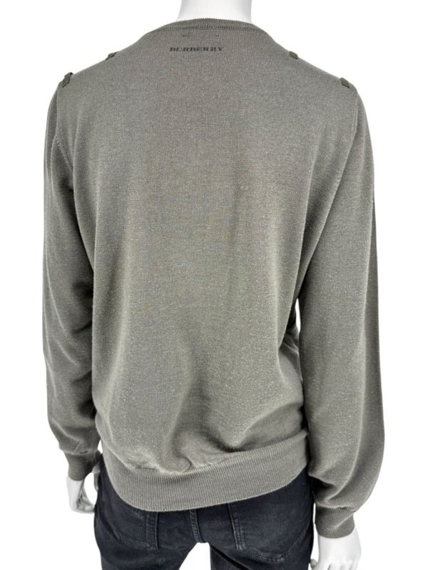 Burberry London Sage Green Merino Wool Military Sweater – Mens Size S