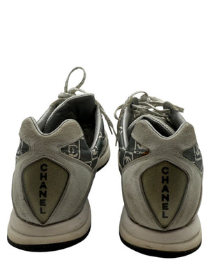 Chanel Grey & White Nylon Suede Low-Top Sneakers – Size 40