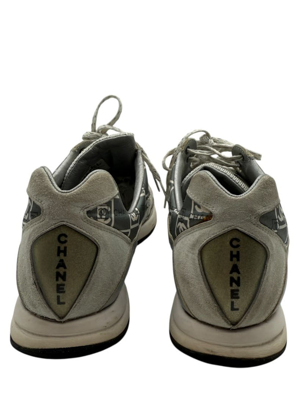 Chanel Grey & White Nylon Suede Low-Top Sneakers – Size 40