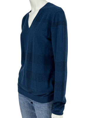 Burberry London Blue V-Neck Cashmere Sweater – Size XL