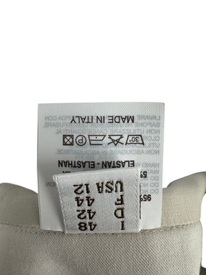 Brunello Cucinelli Beige Leather-Trim Pencil Skirt – Size IT 48 (US 12)