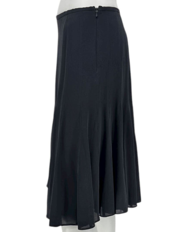 Armani Collezioni Black Silk A-Line Flounce Skirt –Size: 12