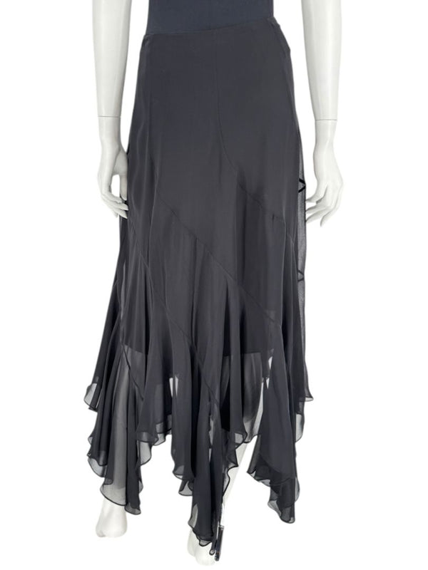Dana Buchman Black Silk Asymmetric Ruffle Skirt – Size 12