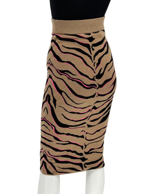 Stella McCartney Tan & Black Tiger-Stripe Knit Pencil Skirt – Size 34