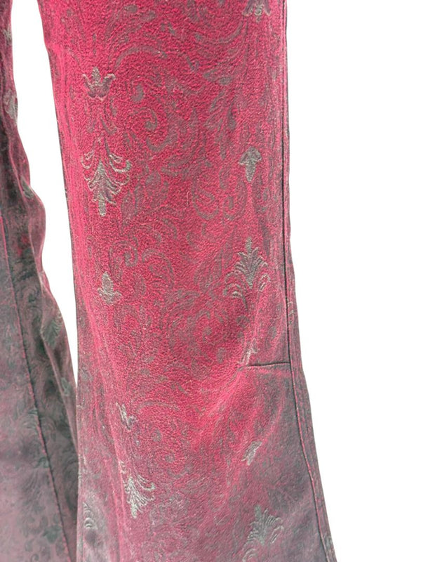 Custo Barcelona Women’s Burgundy Baroque-Print Denim-Style Pants – Size 4