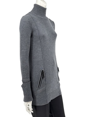 Burberry Sport Grey Wool Zip-Detail Turtleneck Sweater – Size: XS