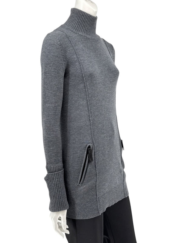 Burberry Sport Grey Wool Zip-Detail Turtleneck Sweater – Size: XS