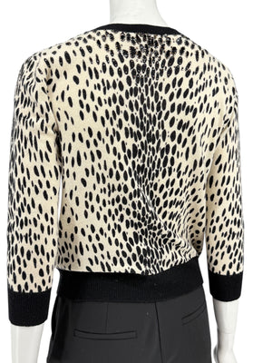 DKNY Cream & Black Leopard-Print Beaded Cardigan – Size: Small