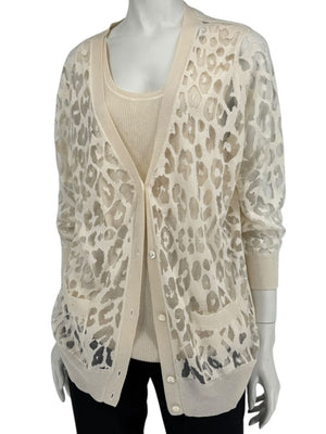 Magaschoni Ribbed Tank & Mesh Leopard Cardigan Twin Set – Size XL