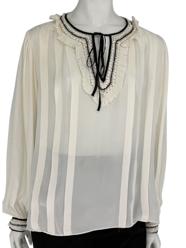 Oscar de la Renta Ivory Sheer Ruffled Blouse – Size 12