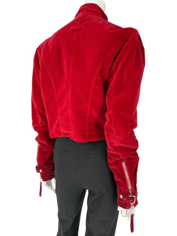 Jean Paul Gaultier Homme Oxblood Velvet Moto-Style Jacket – Size 52 (Men’s)