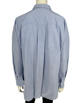 Brunello Cucinelli Light Blue Cotton Button-Front Shirt with Monili Trim – Size XL