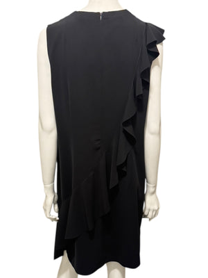 Akris Black Asymmetric Ruffle V-Neck Mini Dress – Size US 10