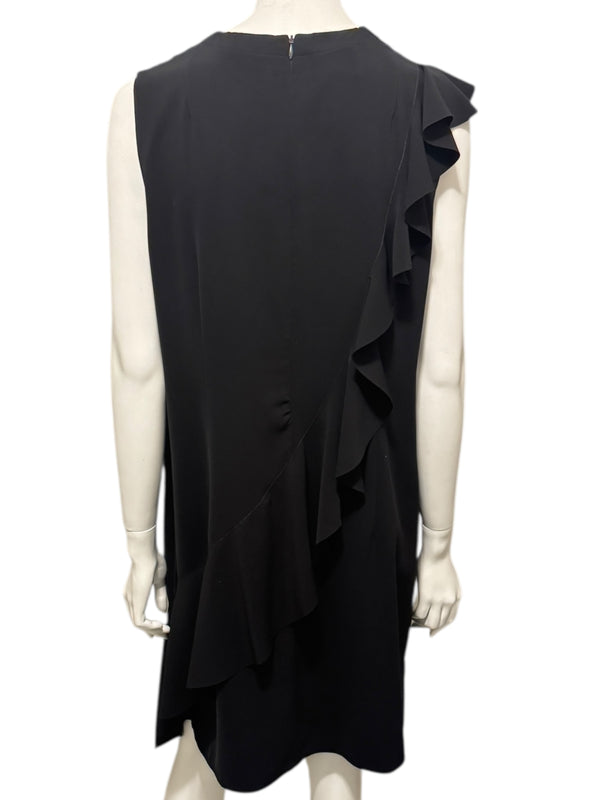 Akris Black Asymmetric Ruffle V-Neck Mini Dress – Size US 10