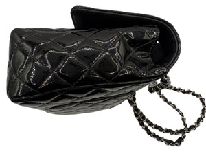 Chanel Black Quilted Patent Leather "Secret Label" Medium Flap Bag