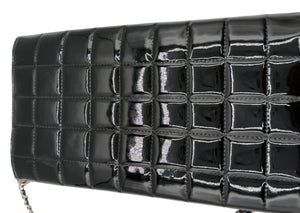Chanel Black Patent Leather Chocolate Bar Clutch On Chain