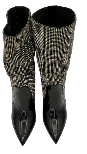 Saint Laurent Jazz Calf Swarovski Crystal Embellished Niki 105 Ankle Boots 39.5 Black