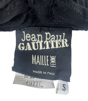 Jean Paul Gaultier Black Ribbed Sheer Top with Puff Sleeves - S