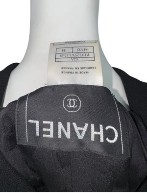 Chanel F/W 02 Long Black Wool Jacket Pearl Buttons - Size 44
