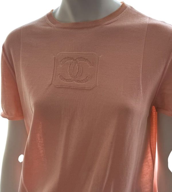 Chanel Peach Knit Logo Tee – Size FR 42 (US 8/10)