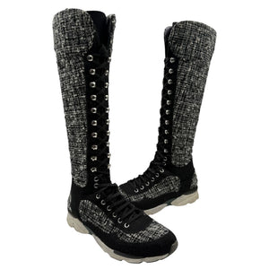 Chanel Tweed & Suede Lace-Up Knee-High Sneakers – Size 40 (EU)