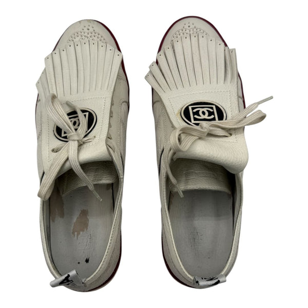 CHANEL Calfskin Fringe Golf/Tennis Sneakers in Ivory – Size 40